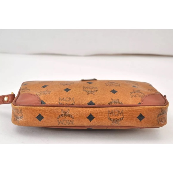 MCM Brown Clutch with Logo Pattern and Wrist Strap - Picture 10 of 16